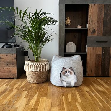 Кішка Будиночок з Фетру для Кішок. М'яке Ліжко-Гніздище для Кота (Сірий, Великий).