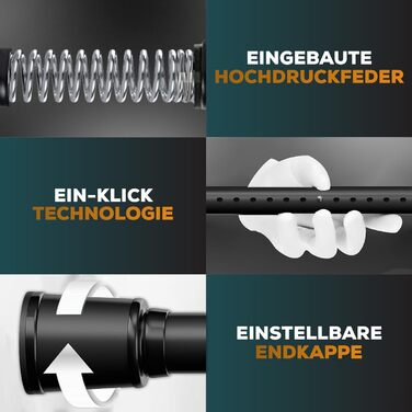 Штанга для штор без свердління 370-420 см, чорна, Ø 32 мм - штанга для кріплення штор, душової кабіни, дверей та шафи