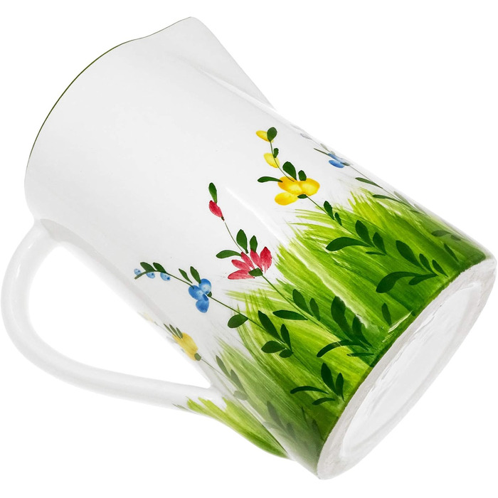Handmade Italian Ceramic Pitcher Large, Jug with Wildflower Pattern, Pitcher with Handle Height 19 cm, Capacity 1.5 l