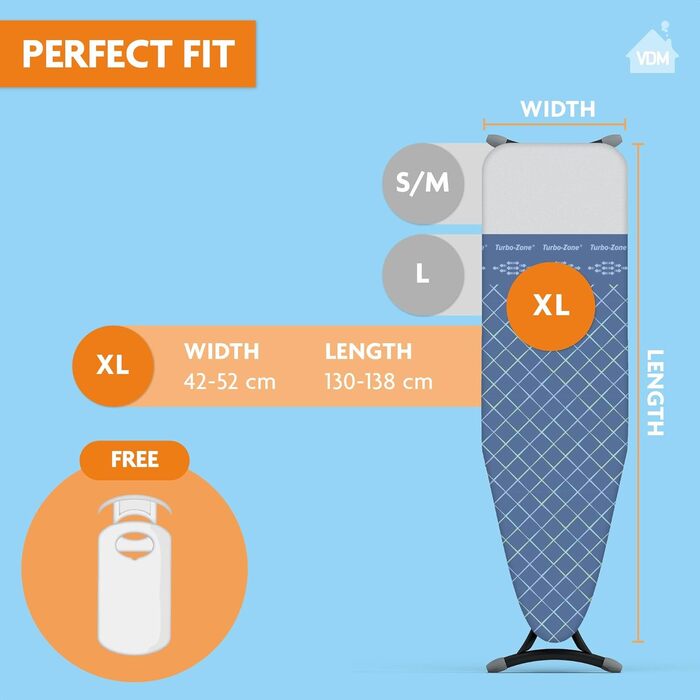 Глянець для прасувального столу Comfort, розмір XL, універсальний, 52x138 см, 100% бавовна з шаром молтона, блакитний