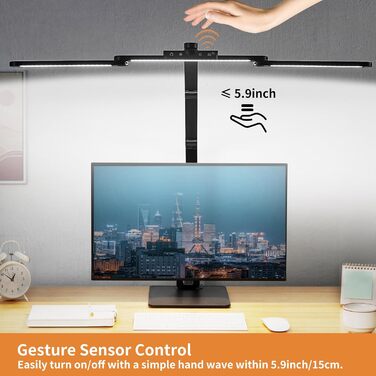 LED лампа для столу Litren 80 см з USB, сенсорне управління та таймер, 24W, чорна