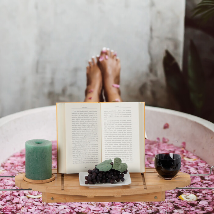 Relaxdays Висувна полиця для ванни з бамбука