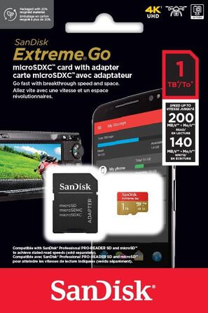 Карта пам'яті SanDisk 128GB Extreme microSDXC з адаптером, швидкість читання до 190МБ/с, клас U3, V30