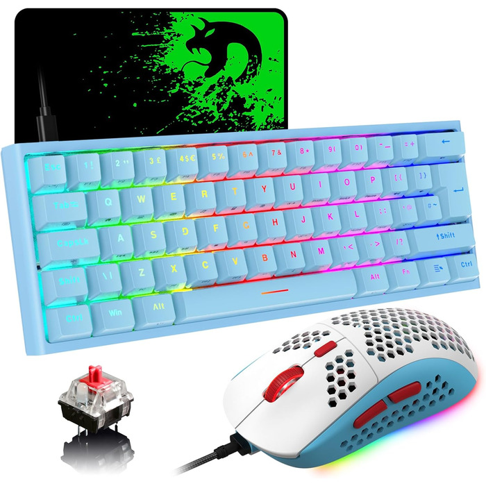 Ігрова комбінація клавіатури та миші MAGIC-REFINER: механічна клавіатура 62 клавіші, RGB-підсвічування, миша 12000 DPI, USB-C, для PC/Mac/Win