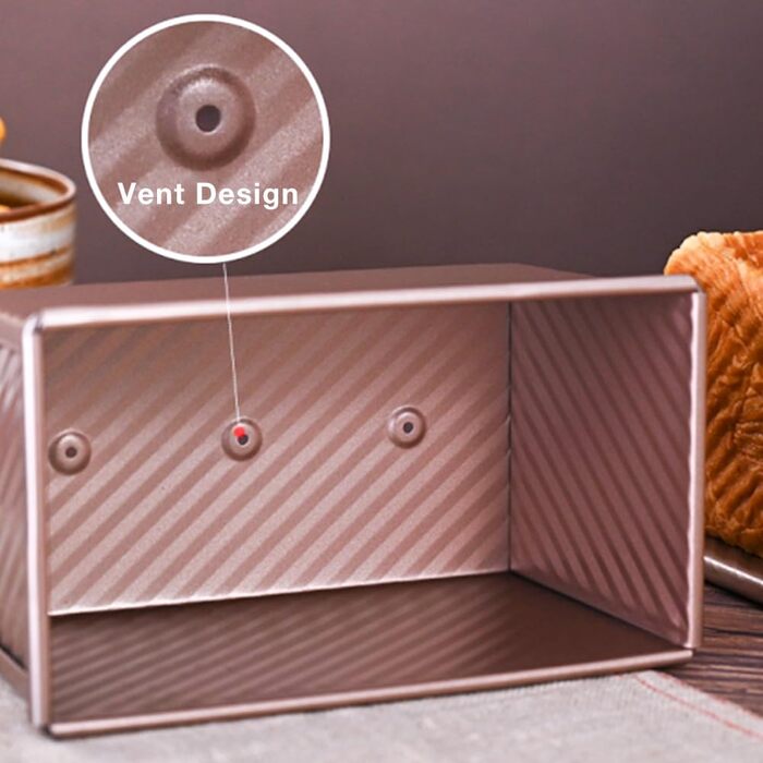 Loaf pan with lid, toast bread loaf pan, 21 x 12 x 11 cm rectangular Pullman bread toast mold, 450g dough loaf pan, Rose carbon steel non-stick toast bread pan baking molds