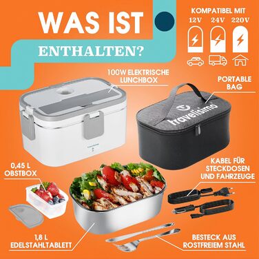 Електрична ланчбокс TRAVELISIMO XXL 1.8L: 3-в-1 обігрівач для авто, роботи та дому (100W, 12V/24V/220V)