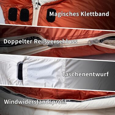 Спальний мішок для дорослих з пухом, 680FP, Outdoor, зимовий, для кемпінгу, походів та подорожей, з компресійним мішком. -10°C, сірий (-4°C, червоний)