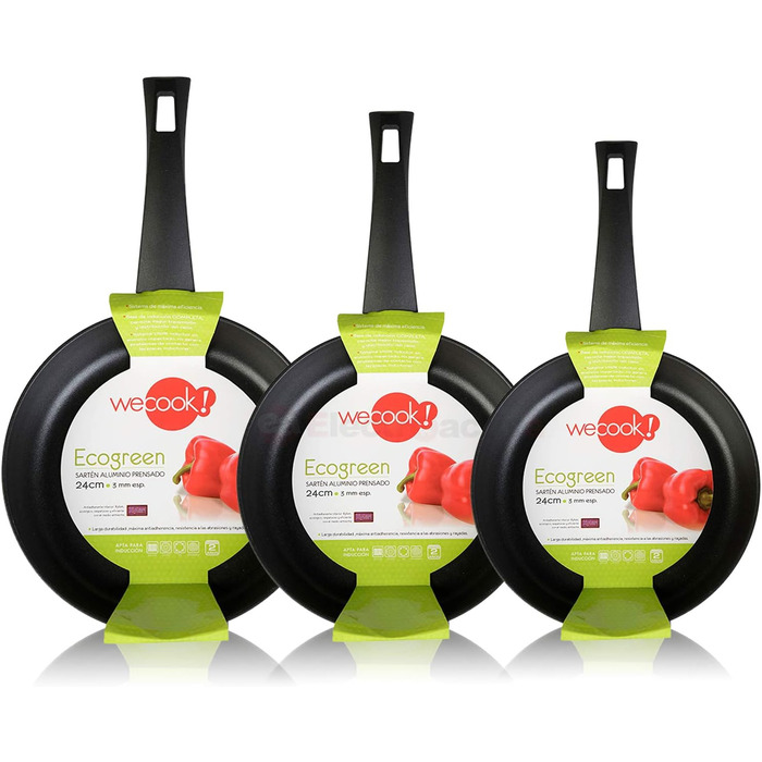 Набір сковорідок WECOOK Ecogreen 3 шт 18-20-24 см, алюміній, індукція, екологічне антипригарне покриття без PFOA, для всіх плит, чорний