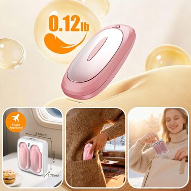 Електричні грілки для рук 2 шт. 4000mAh з зарядним кейсом 10000mAh, 3 режими нагріву, USB-C, для катання на лижах, кемпінгу, подарунок, рожевий