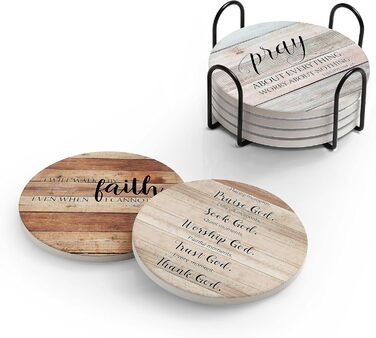 Hoomey Drink Coasters with Bible Verses, 6 Pack - Absorbent Drink Coasters with Holder, Ceramic Coasters with Cork Back for Table Protection, Christian Coasters, Christian (Set of 6 Christian Coasters)