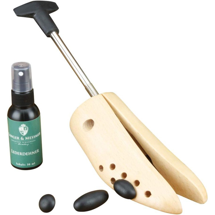 Langer & Messmer shoe stretchers for women against pinching shoes, boots or high heels - made of solid beechwood and metal mechanics - expands in width or length & width including leather stretching spray