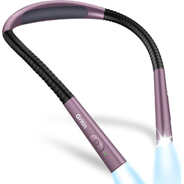 Настільна лампа Gritin для читання, на шию, з 4 кольорами та 5 рівнями яскравості - безступеневе регулювання, захист очей, акумулятор 80 годин, регульована рука, ергономічне світло для читання в ліжку/в'язання/рукоділля (нічне фіолетове)