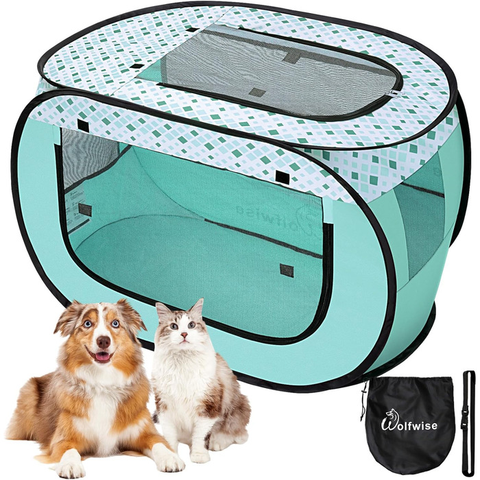 Вольвайз Вольпенлауфсталль: Переносний вольєр для цуценят 90x60x60 см, для собак, котів, цуценят, для дому та вулиці, зелений