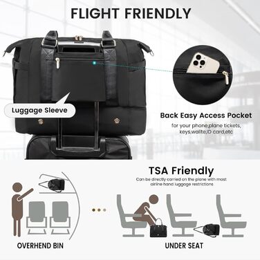 Спортивна сумка LOVEVOOK для подорожей: дамська сумка-мішок, weekender, 37L, чорна