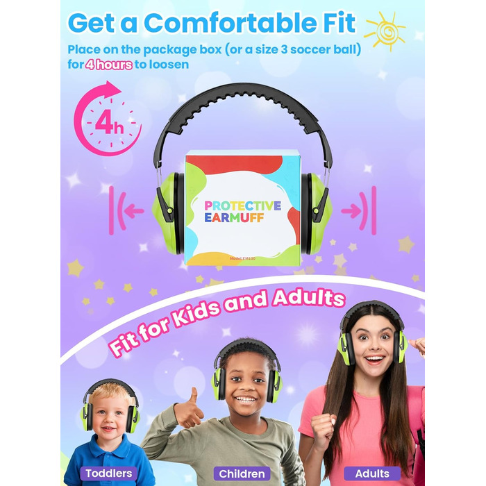 Навушники для захисту від шуму Dr.meter для дітей - пасивні навушники-затички для вух, SNR 27dB, для школи, аутизму, сну, навчання, гри на барабанах, зелені