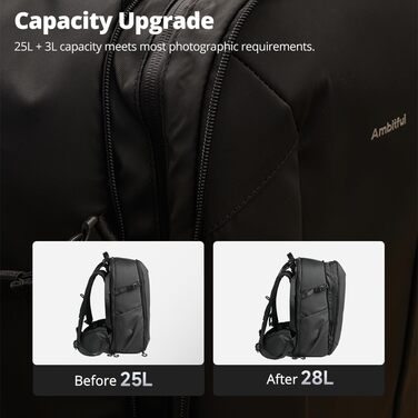 Чорний фоторюкзак AMBITFUL 25L+3L для DSLR/SLR/Mirrorless камер з відділенням для ноутбука та трипода (водонепроникний, ергономічний)