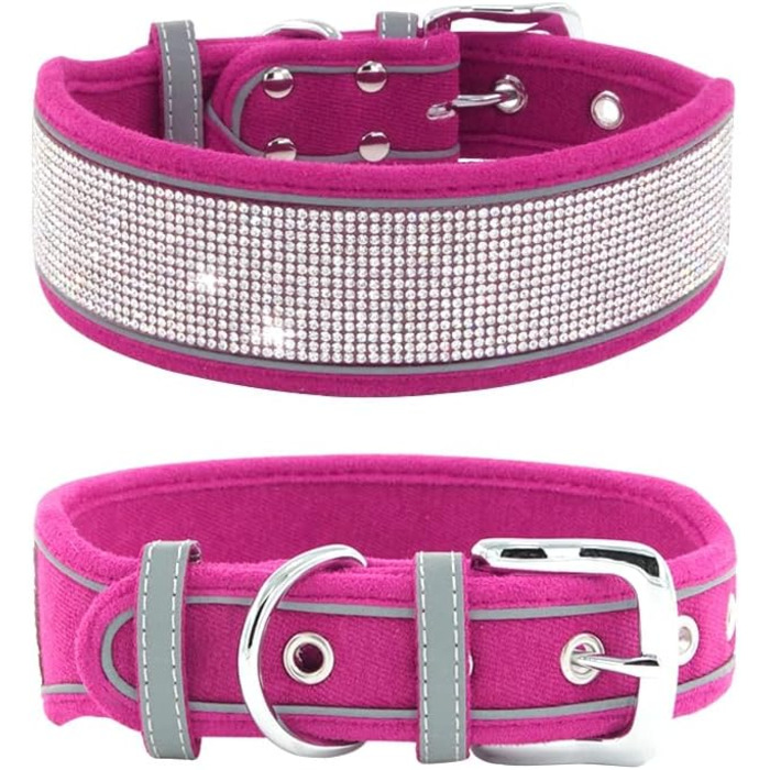 Нашийник для собак Haoyueer з кристалами та стразами, м'яка шкіра, світловідбиваючий, для середніх та великих собак (M: 38,1–48,3 см, Hot M:15-19' Рожевий)