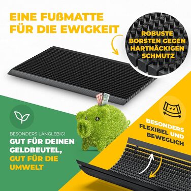 Килимок для порогу Entrando 40x60 см - алюміній, антиковзкий, для дому та тераси. Знімне брудозахисне покриття, чорний колір.