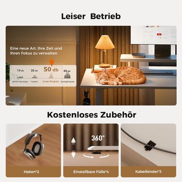 Електричний регульований стіл Agilestic з підсвічуванням, USB-портом та мобільним кріпленням для монітора, 140 x 80 см (Білий)