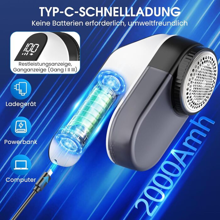 Машинка для видалення катишків NIWOHOM для одягу: 3 швидкості, 6-клинковий ніж, LED-дисплей, для всіх тканин