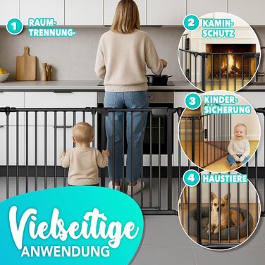 Захист каміну KIDUKU®: металеві сітки з дверцятами, 600 см | Захисні сітки для каміну, складні | Сітки для конфігурації (10 елементів), чорний колір