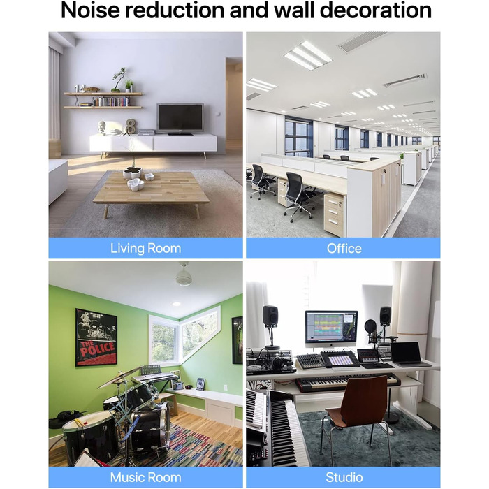 Акустичний шумопоглищаючий поролон «Яйце» з самоклейкою, 12 шт, вогнестійкий звукопоглинаючий матеріал для студії звукозапису, офісу та дому, чорний, 30×30×2,5 см