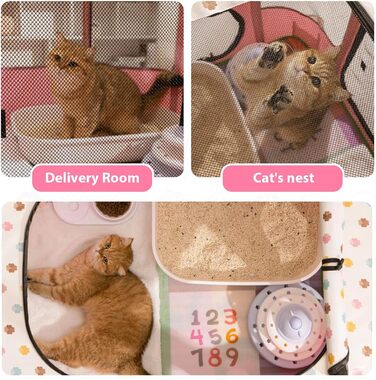 Клітка-забіг для цуценят, сіра, для дому, складна, портативна, прямокутна, для кошенят, цуценят, кроликів (L), рожева, з тунелем