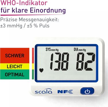 Тонометр на зап'ястя Scala SC 6027 NFC - точний вимірювач артеріального тиску з індикатором ВООЗ, 85 місць пам'яті, Fuzzy Logic, з коробкою та батарейками, манжета 13,5-19,5 см