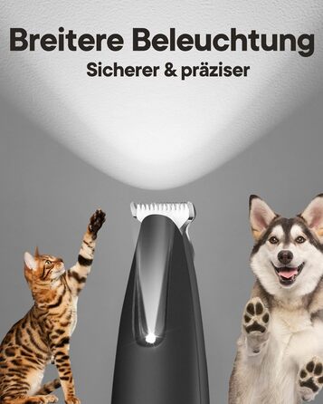 Триммер для собак та котів Pfotentrimmer з LED-підсвічуванням, 18 мм, тихий (35 дБ), вологостійкий, акумуляторний, для догляду за лапами, вухами, обличчям та хвостом (Чорний)