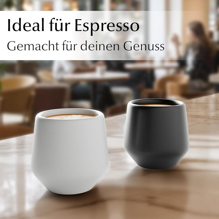 Набір чашок для еспресо Miamio 4 шт (90 мл) з кераміки без ручки, товстостінні, класичний пастельний колір, Luxe Collection