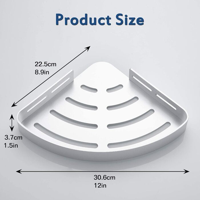 GERUIKE Shower Shelf No Drilling Shower Basket Shower Shelf Corner Wall Mount Adhesive Pad Silver Aluminum 2 Pack Shower Gel Shampoo Holder Corner Shelf Corner Rack for Shower Bathroom Kitchen