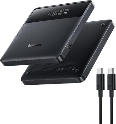 Power Bank Baseus 20000mAh 100W PD: Швидка зарядка для ноутбуків, MacBook, iPad, iPhone, Samsung та інших пристроїв (Чорний)