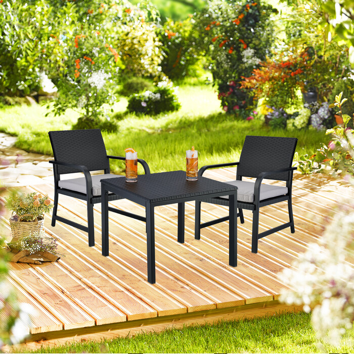 Relaxdays 3-Piece Balcony Furniture Set with Rattan Look
