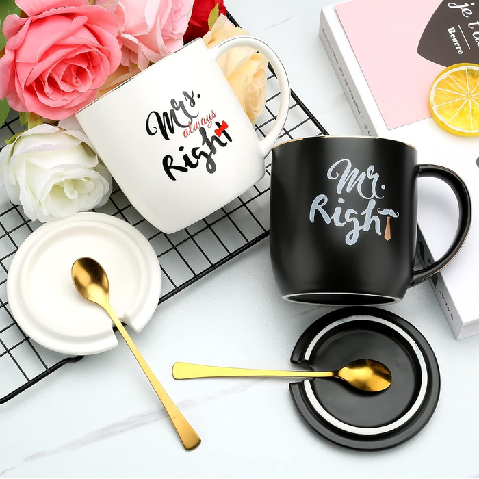 Coffee mugs with the inscription 'Mr and Mrs', wedding gift for bride and groom, bridal party, engagement gift, anniversary gift, for couples, 340 ml, ceramic-marble mugs