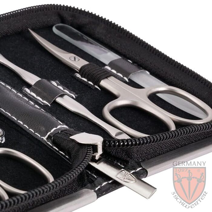 Набір для манікюру та педикюру DREI SCHWERTER 'Ferrara' 6 предметів, Німецька якість, Чорний шкіряний кейс | Манікюрний набір, педикюрний набір, шкіряний кейс