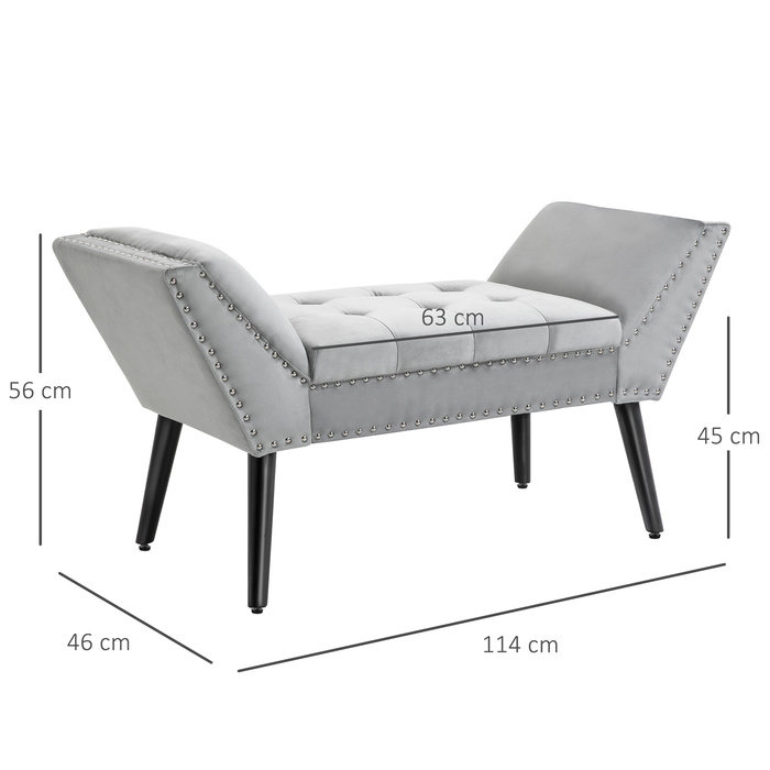 HOMCOM Upholstered Bench, Modern Bed Bench with Rubberwood Legs and Velvet Upholstery in Light Grey, 114x46x56cm for Entryway & Living Room