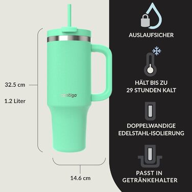 Contigo Streeterville Thermos Flask 1200 ml with Handle and Straw | Insulated Stainless Steel Thermos Drink Bottle with Lid | Keeps Cold for 29 Hours | Travel Mug | Thermos Mug | BPA-free (Reef)