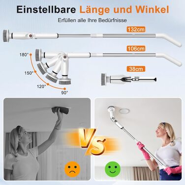 Electric Cleaning Brush, 8 in 1 Electric Spin Scrubber with Interchangeable Drill Brush Heads, Bathtub and Floor Tile Mop Set, Electric Cleaning Brush with Adjustable Handle for Bathroom Kitchen Car Floor