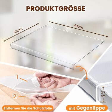 Acrylic Cutting Board, Cutting Board, 43x33cm Large Cutting Board Non-Slip with Lip, Cutting Board Glass Alternatives Kitchen Board Transparent, Gift Kitchen Kitchen Utensils, Kitchen Gadgets