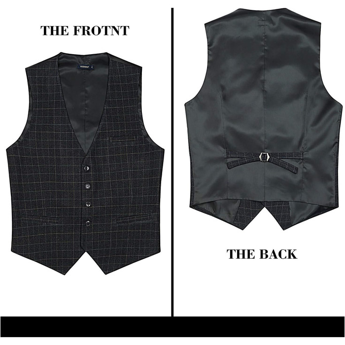 Жилет для чоловіків HISDERN з бавовни в клітинку для весілля та формальних заходів, сірий, XXL