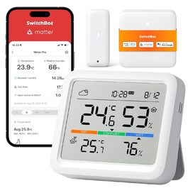 SwitchBot WLAN Weather Station with Outdoor Sensor, Matter Hygrometer Thermometer Indoor, Temperature Sensor with Outdoor Thermometer and Matter Hub, Compatible with Alexa, Apple Home, Google Home Weather Station (Kit)