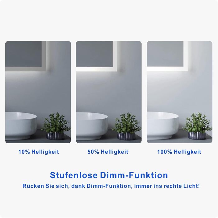 Дзеркало для ванної кімнати AQUABATOS 50x70 см LED з підсвічуванням, сенсорне керування, холодний білий світ, IP44, CE, енергозберігаюче (Bourges-серія)