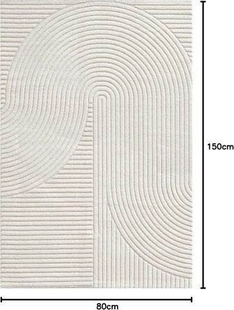 Килим Everest - сучасний коротковорсовий килим для вітальні та спальні з ефектом висоти-глибини, 3D ефект, висока щільність ворсу та приємна м'якість, дизайн Panglao, кремовий, 80 x 150 см