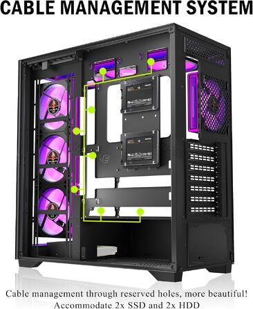 Ігровий корпус для ПК ANSAITE Mid-Tower, 6 ARGB PWM вентиляторів 120мм, панорамне загартоване скло, підтримка радіатора 360мм, USB Type-C, Чорний (schwarz-C9)