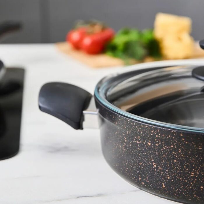 Набір кухонного посуду Karaca Biogranit Blackgold 12 предметів | Посуд з антипригарним покриттям | Стійкий до подряпин | Здоровий та екологічний | Енергоефективний | Елегантний дизайн | Легко миється