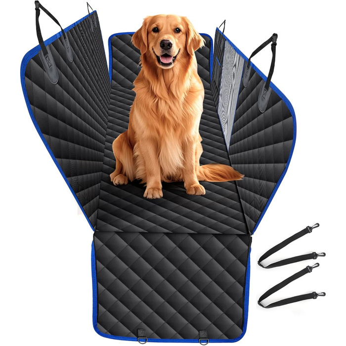 Водонепроникний килимок для собак у машину з боковинами та сіткою, захист для заднього сидіння, ремені безпеки та захист багажника, чорний/сірий