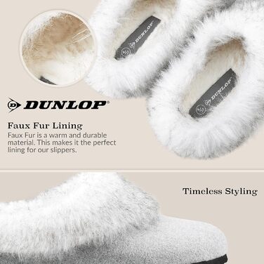 Тапочки жіночі Dunlop з плюшу, антиковзаюча підошва, 37-41 (38 EU), сірі