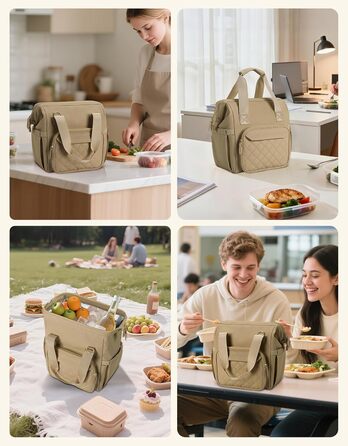 Термосумка 20 л, водонепроникна ізольована сумка/ланч-сумка з великим отвором, виготовлена з витокостійкого матеріалу PEVA, з кількома відділеннями та плечовим ременем – для роботи, школи, автомобіля, пікніка (Хакі)