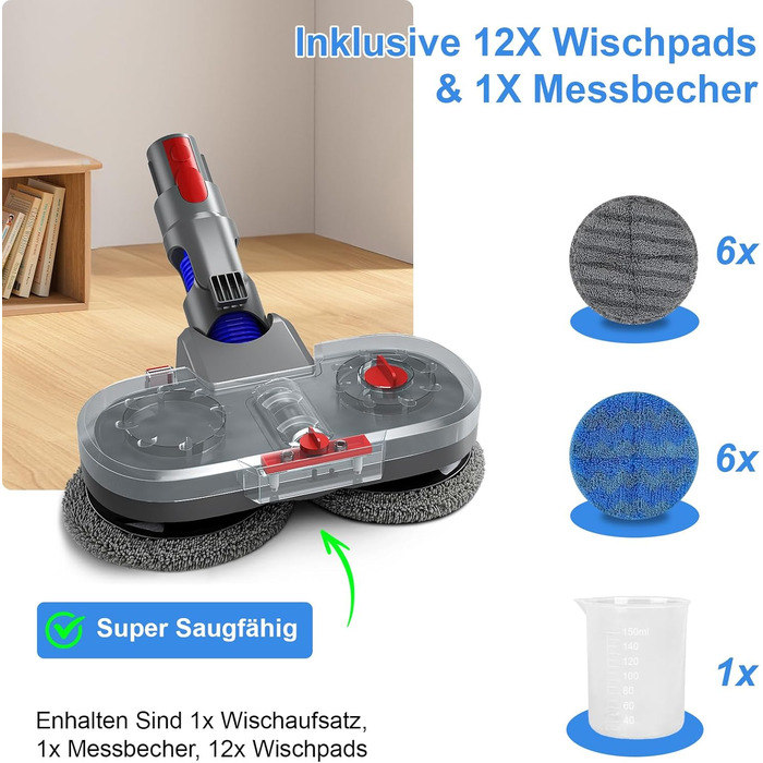 Насадка для пилососа Dyson V7/V8/V10/V11/V15 ZOBMIO з баком для води та миючими мітпами