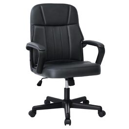 Офісне крісло MIXASTEP з PU-шкіри, поворотне, регульована висота, міцні підлокітники, 360° колеса, для роботи, навчання, ігор (Чорний)